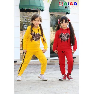 ست هودی و شلوار دخترانه مدل پلنگی قلب